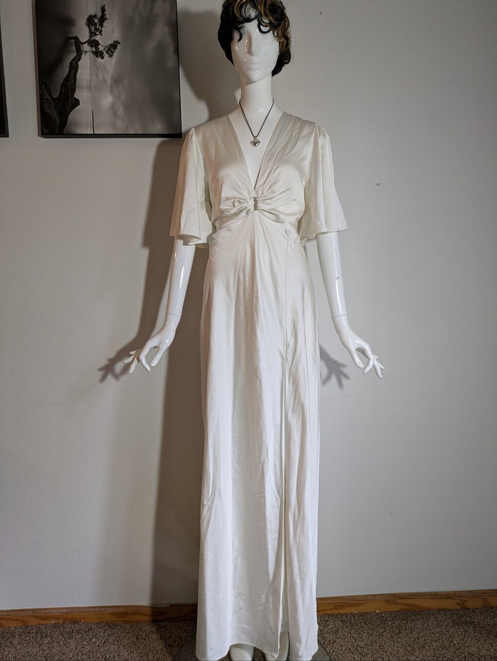 Abercrombie & Fitch Satin Ring-Front Cutout Maxi Dress White Size Large L
